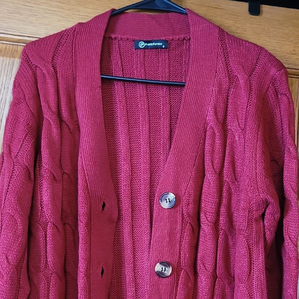Cable Knit Red Cardigan Sweater, Womens Small NWOT - Picture 2 of 3